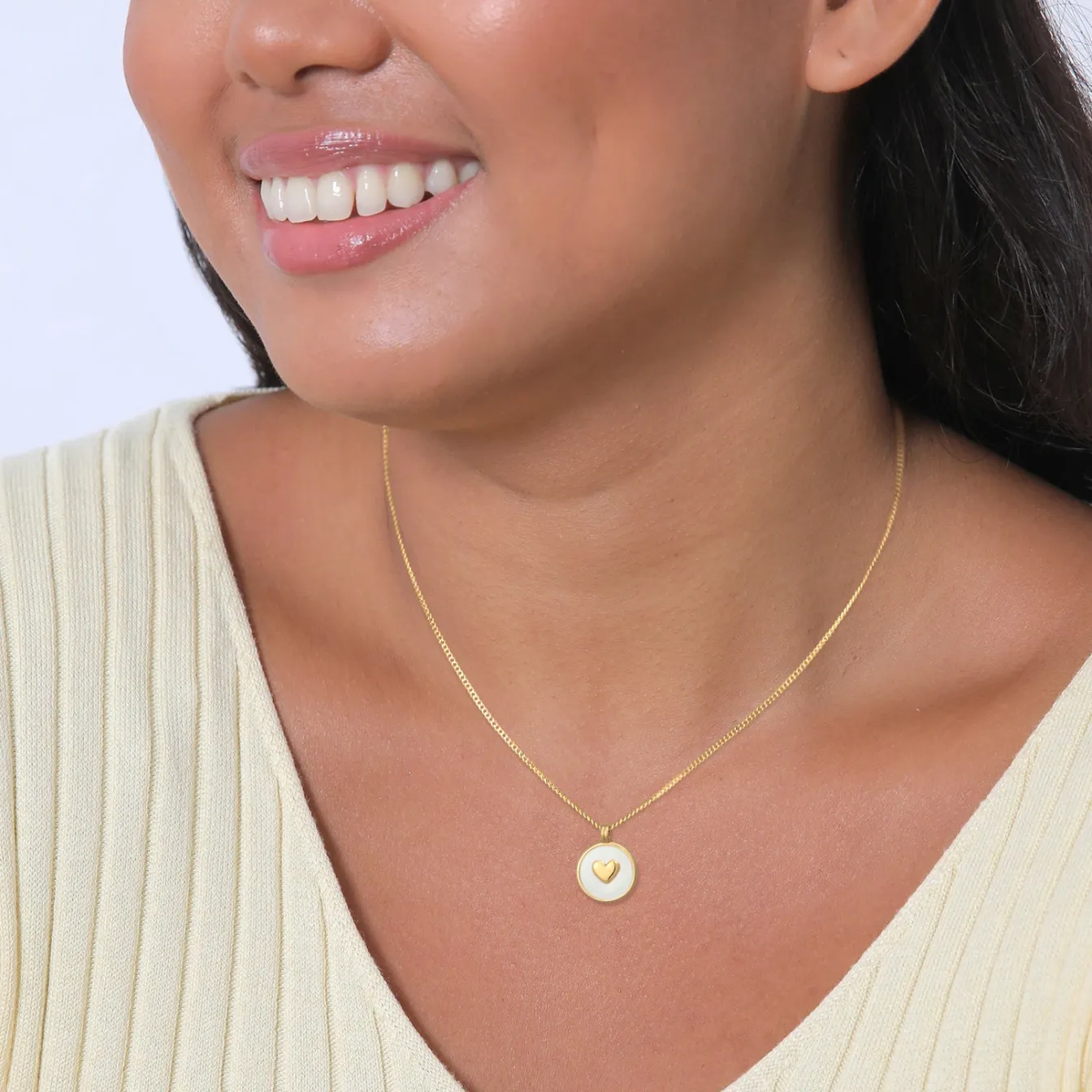 Elli "Halskette Herz | Emaille (Weiß)< Vergoldet|Herz-schmuck