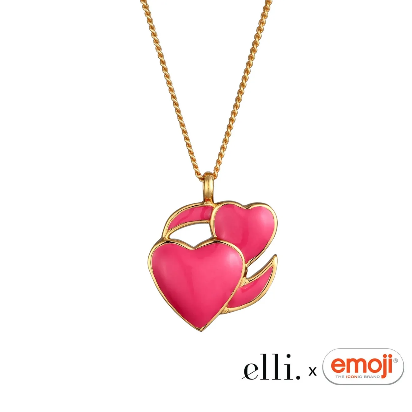 Elli "Halskette Herzen Emoji | Emaille (Pink)< Vergoldet|Symbol-schmuck