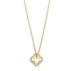 Elli "Halskette Kleeblatt | Zirkonia (Weiß)< Vergoldet|Symbol-schmuck