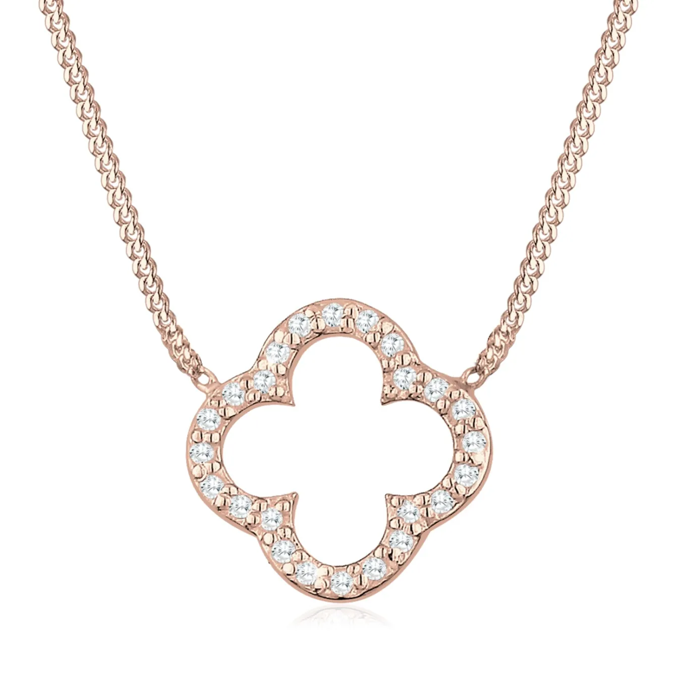 Elli "Halskette Kleeblatt | Zirkonia (Weiß)< Roségold|Symbol-schmuck
