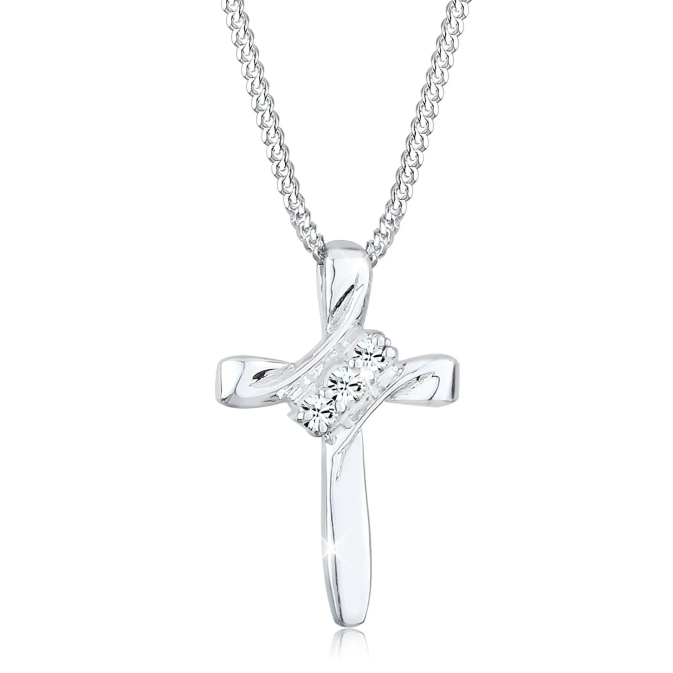 Elli "Halskette Kreuz | Kristall (Weiß)< Roségold|Symbol-schmuck