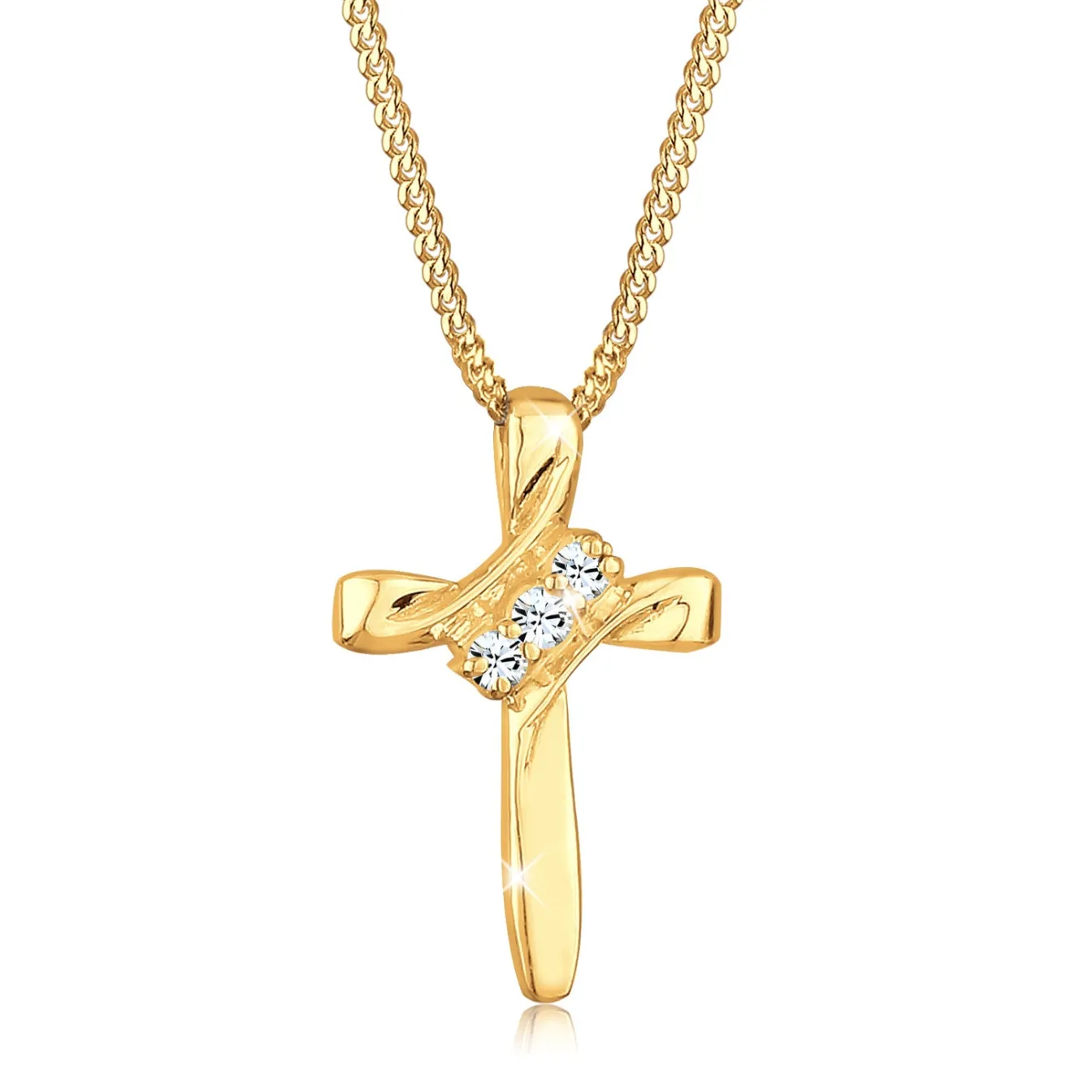 Elli "Halskette Kreuz | Kristall (Weiß)< Roségold|Symbol-schmuck