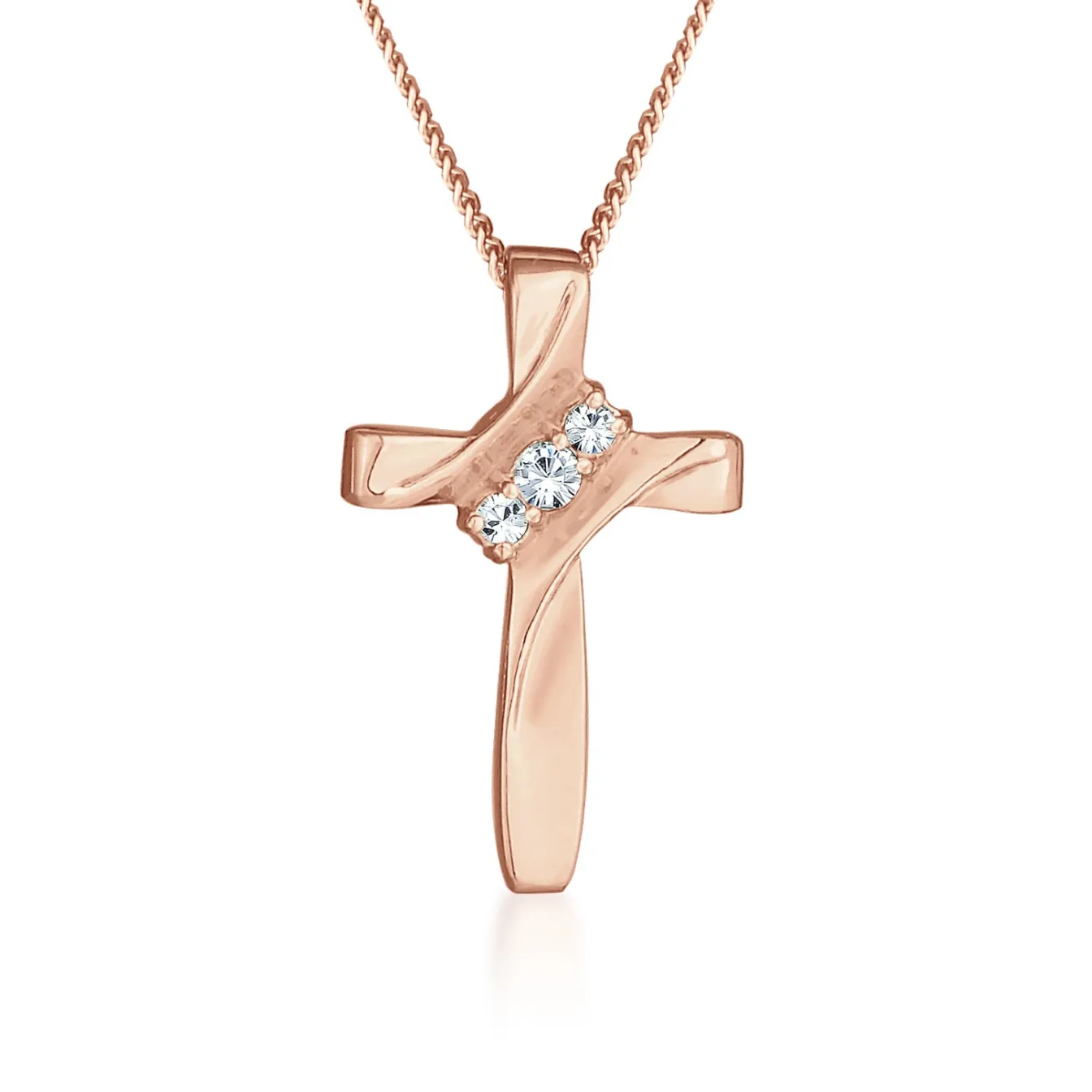 Elli "Halskette Kreuz | Kristall (Weiß)< Roségold|Symbol-schmuck