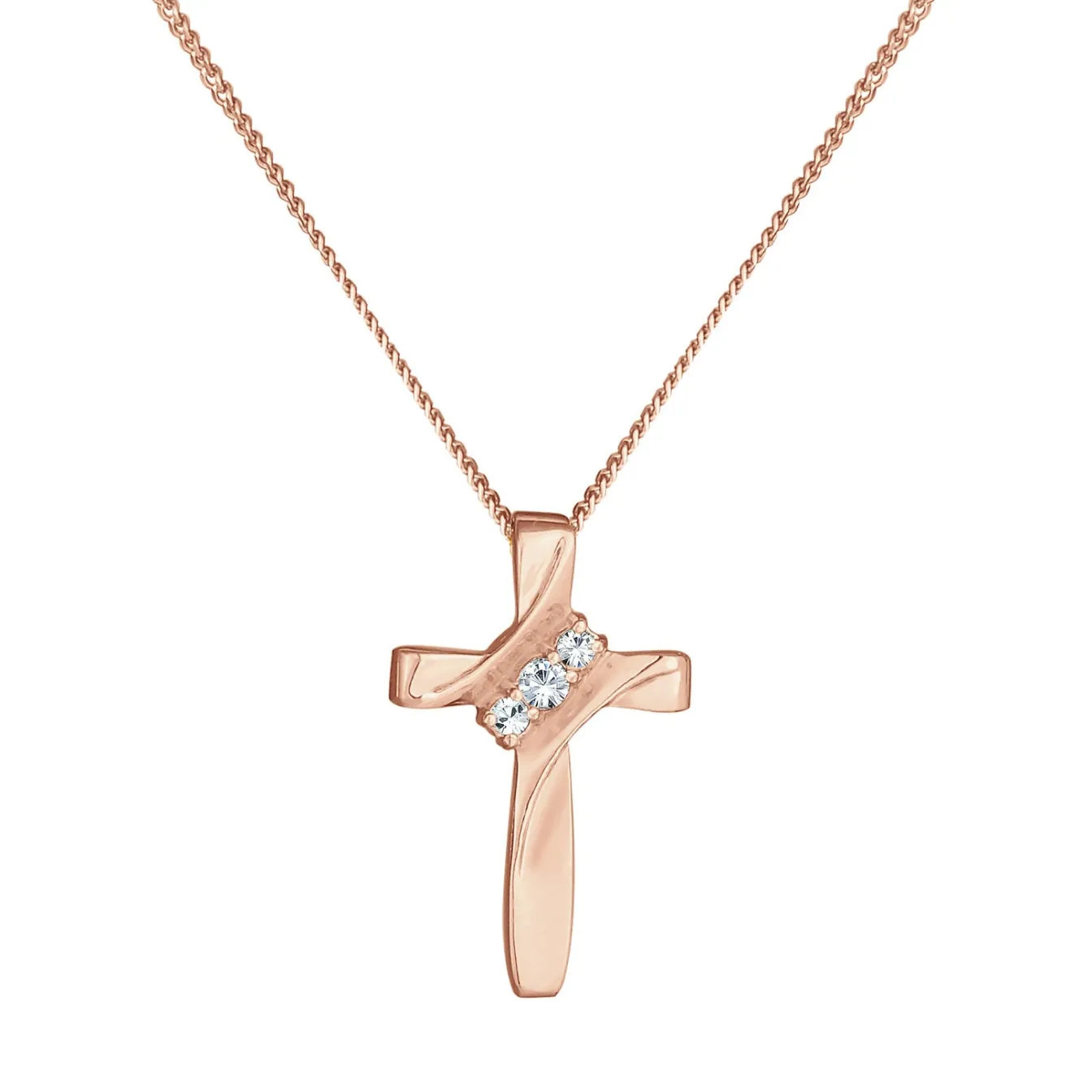Elli "Halskette Kreuz | Kristall (Weiß)< Roségold|Symbol-schmuck