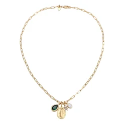 Elli "Halskette Marienbild | Quarz (Grün) Zirkonia (Weiß)< Vergoldet|Symbol-schmuck