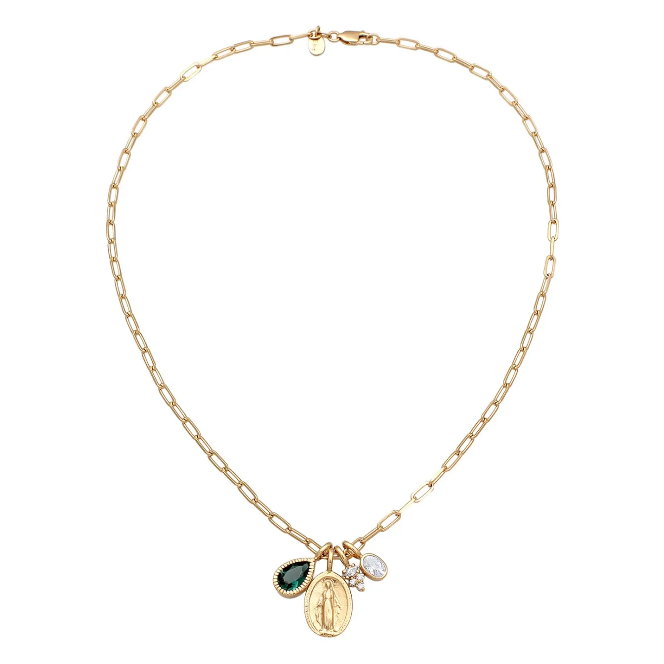 Elli "Halskette Marienbild | Quarz (Grün) Zirkonia (Weiß)< Vergoldet|Symbol-schmuck