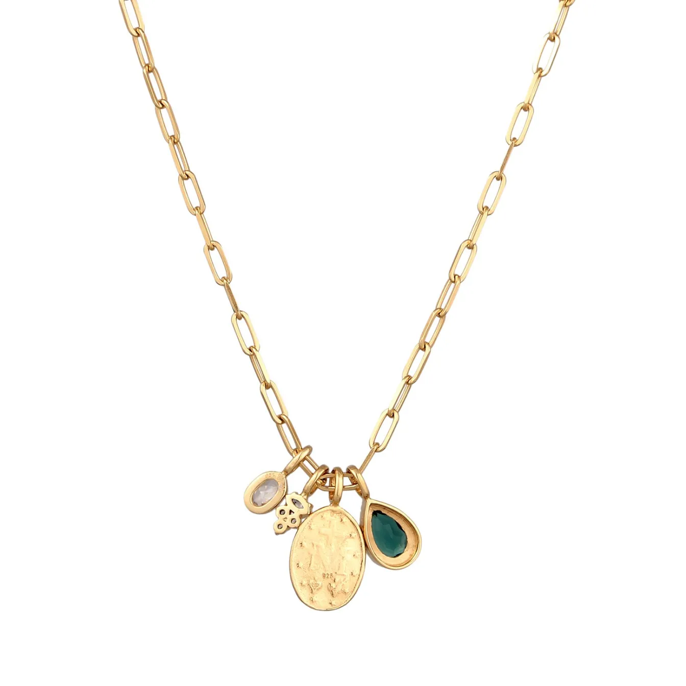 Elli "Halskette Marienbild | Quarz (Grün) Zirkonia (Weiß)< Vergoldet|Symbol-schmuck