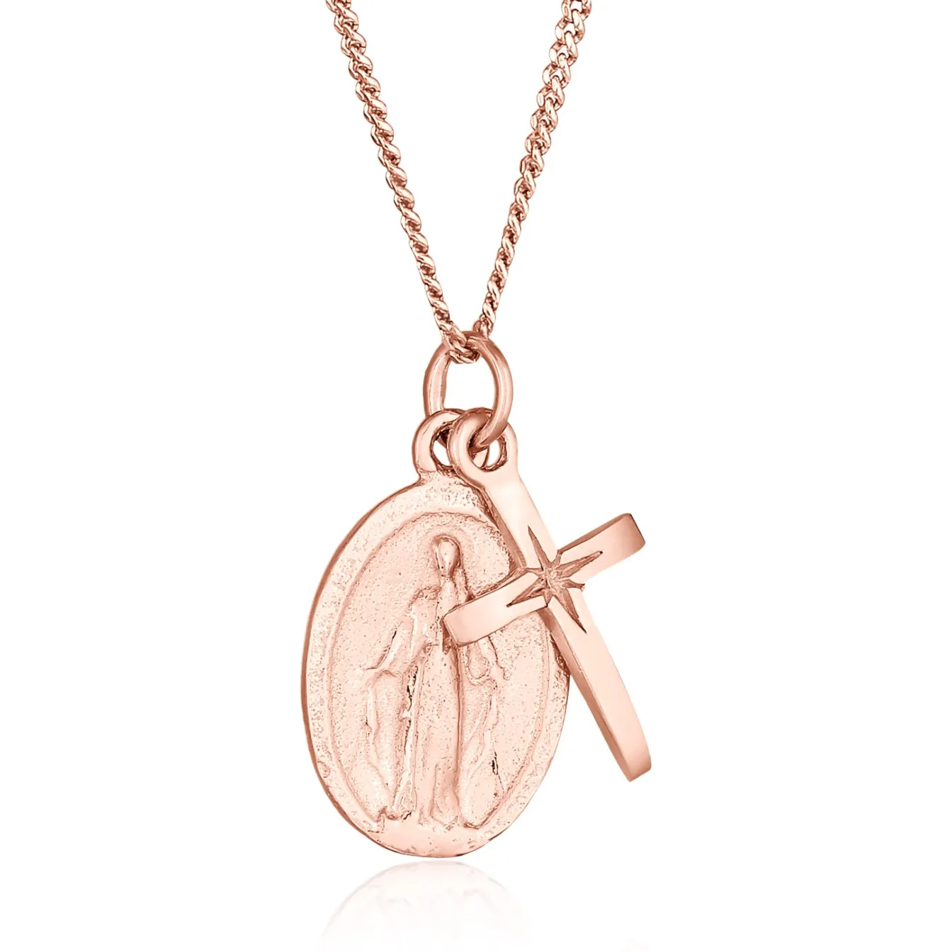 Elli "Halskette Marienbild Kreuz< Roségold|Symbol-schmuck