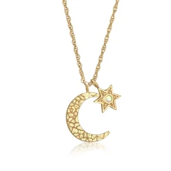Elli "Halskette Mond Stern | synth. Opal (Weiß)< Symbol-schmuck|Halsketten