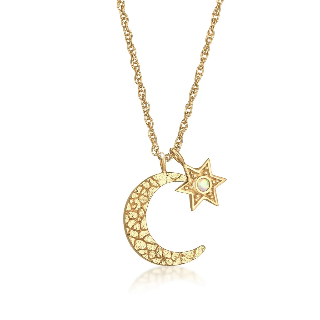 Elli "Halskette Mond Stern | synth. Opal (Weiß)< Symbol-schmuck|Halsketten