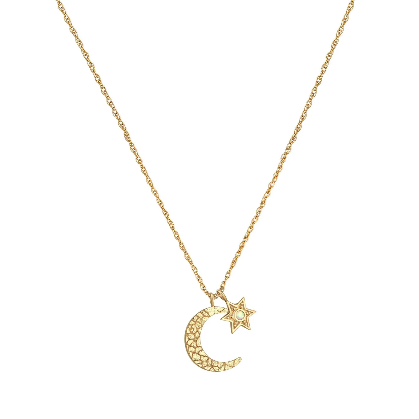 Elli "Halskette Mond Stern | synth. Opal (Weiß)< Symbol-schmuck|Halsketten
