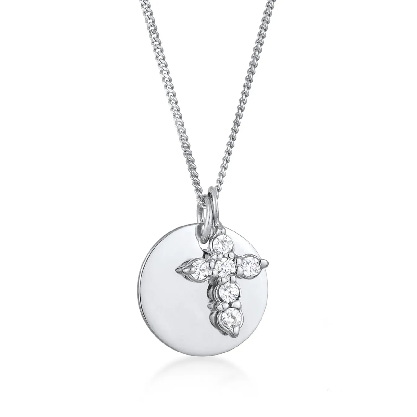 Elli "Halskette Plättchen Kreuz | Zirkonia (Weiß)< Vergoldet|Symbol-schmuck