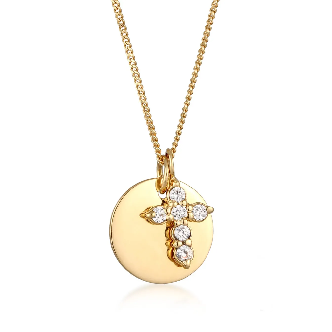 Elli "Halskette Plättchen Kreuz | Zirkonia (Weiß)< Vergoldet|Symbol-schmuck