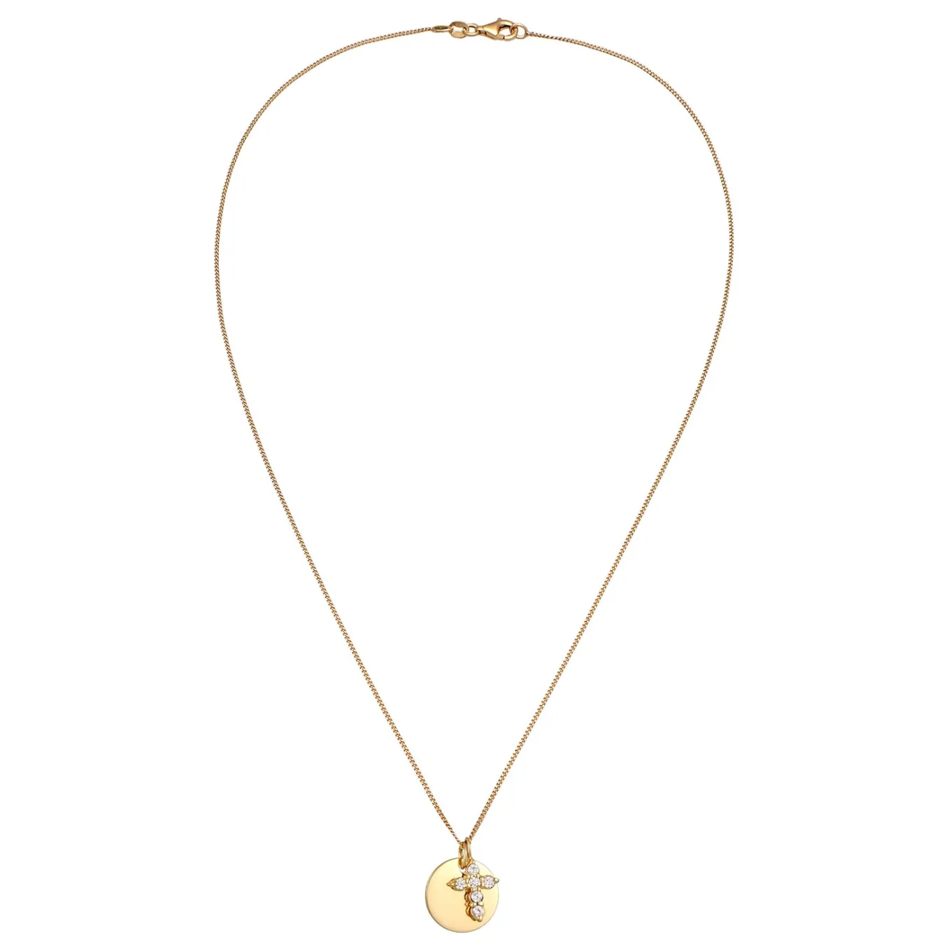 Elli "Halskette Plättchen Kreuz | Zirkonia (Weiß)< Vergoldet|Symbol-schmuck