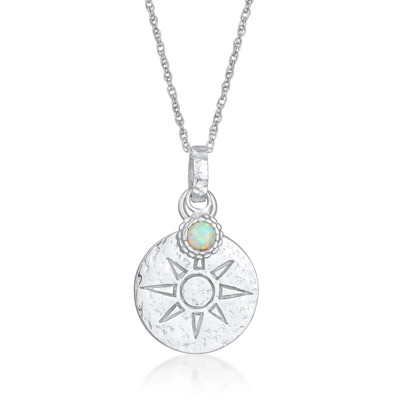Elli "Halskette Plättchen Sonne | Synthetischer Opal (Weiß)< Symbol-schmuck|Halsketten