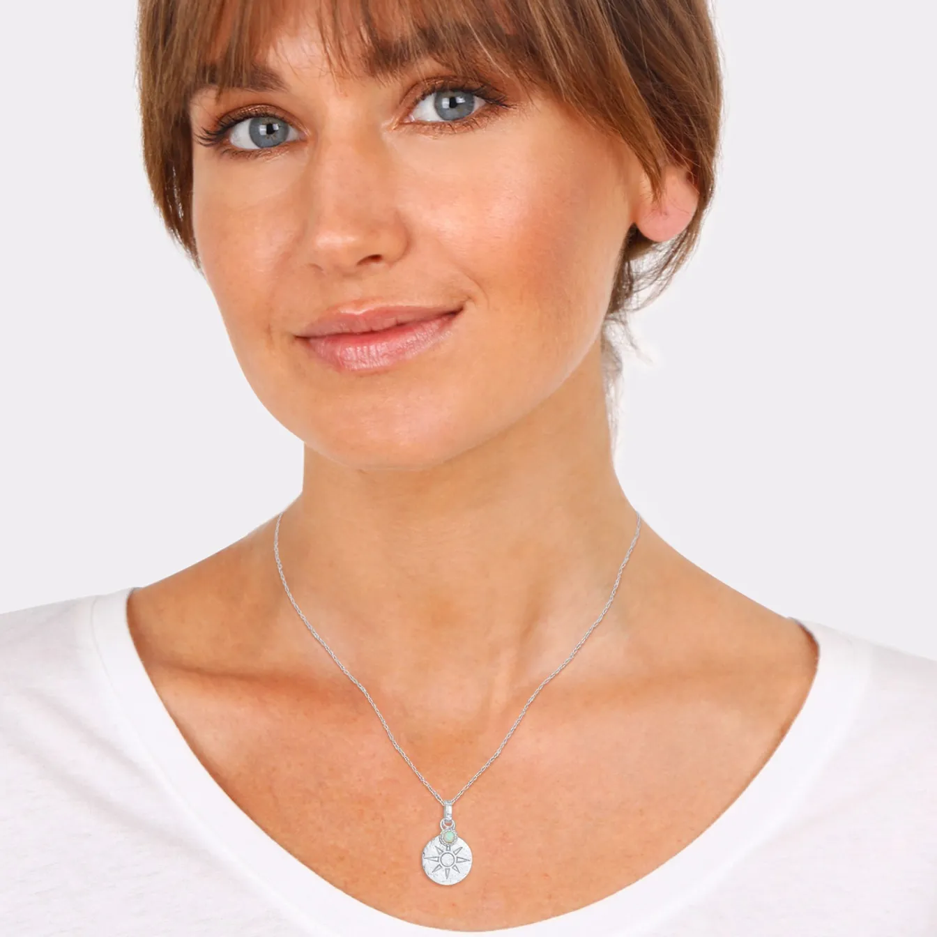 Elli "Halskette Plättchen Sonne | Synthetischer Opal (Weiß)< Symbol-schmuck|Halsketten