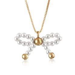 Elli "Halskette Schleife | Muschelkernperlen< Vergoldet|Symbol-schmuck