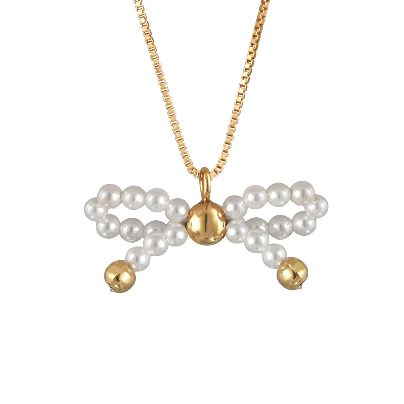 Elli "Halskette Schleife | Muschelkernperlen< Vergoldet|Symbol-schmuck
