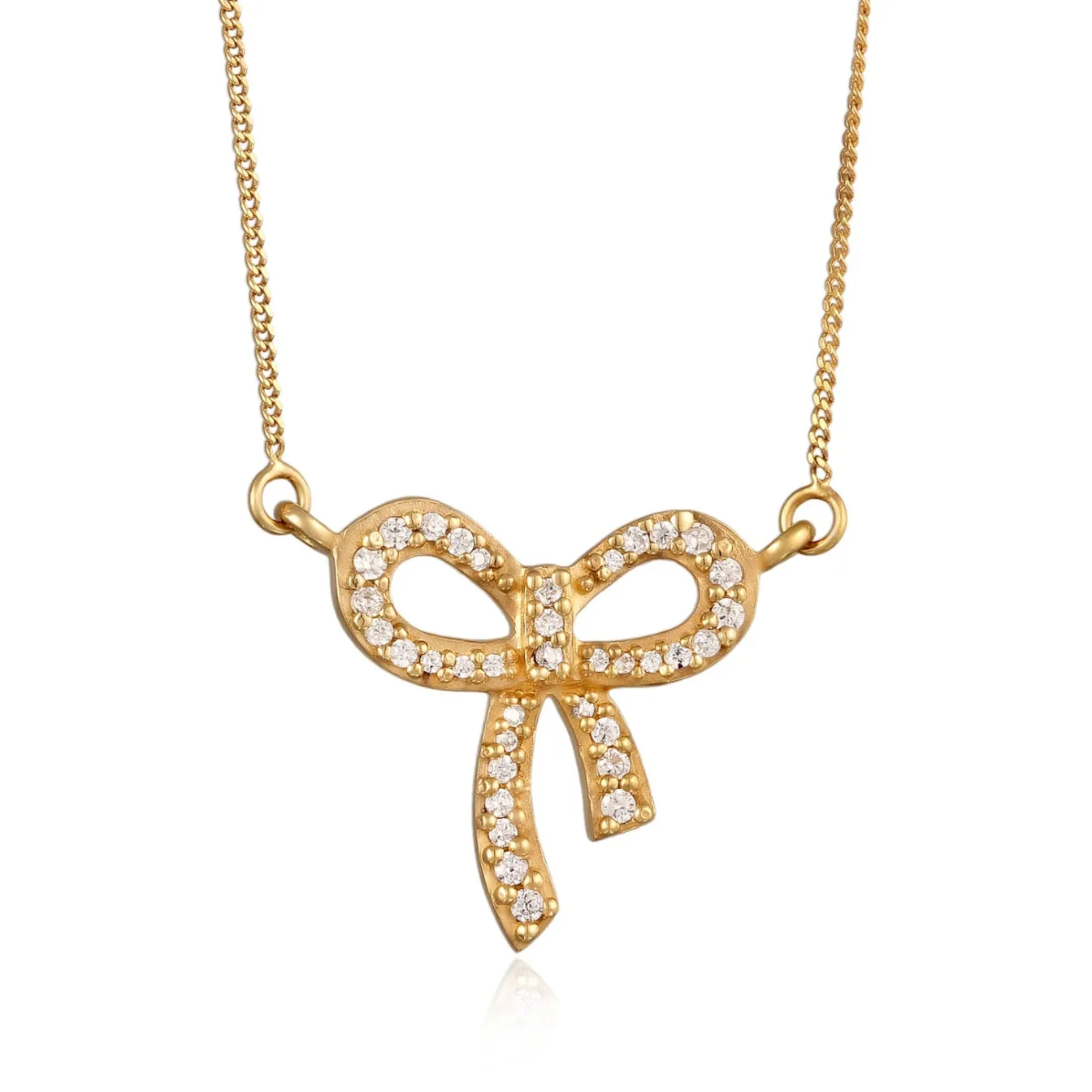 Elli "Halskette Schleife | Zirkonia (Weiß)< Vergoldet|Symbol-schmuck