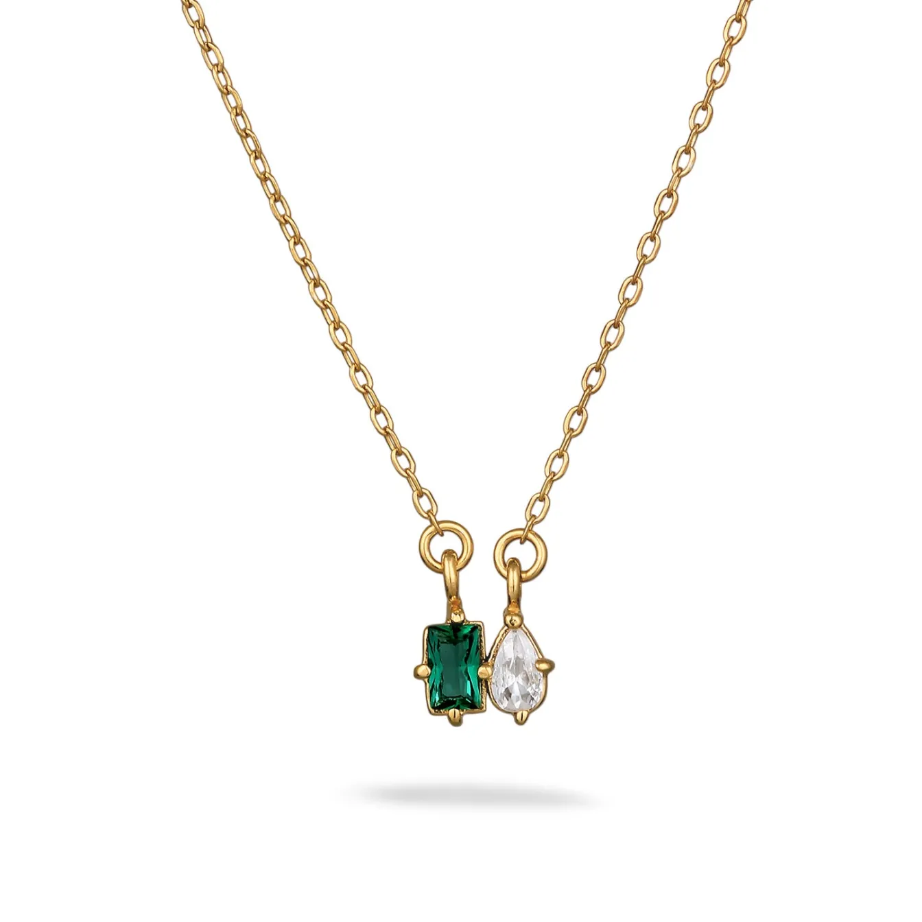 Elli "Halskette Tropfen | Synthetischer Smaragd (Grün) & Zirkonia (Weiß)< Vergoldet|Halsketten
