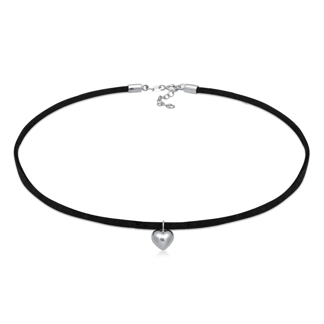 Elli "Herz-Choker Velour Optik | Synt. Leder (schwarz)< Vergoldet|Symbol-schmuck