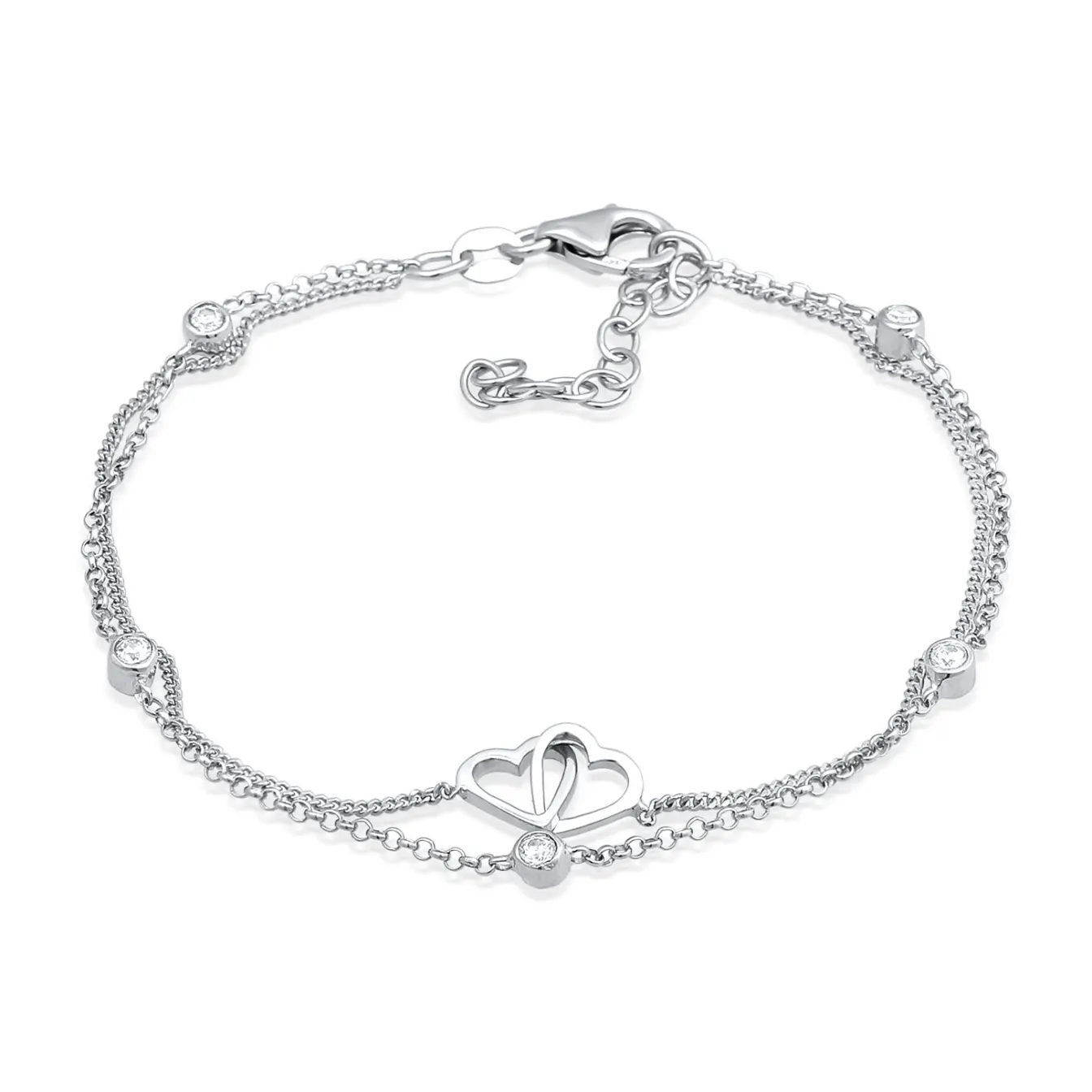 Elli "Layer-Armband Herz | Zirkonia (Weiß)< Symbol-schmuck|Herz-schmuck