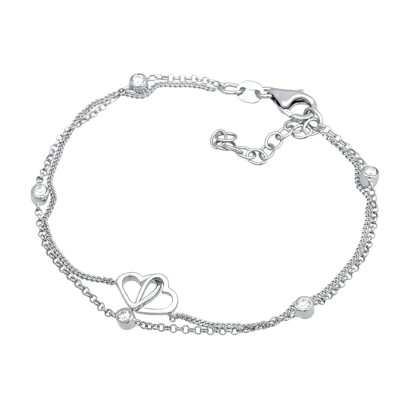Elli "Layer-Armband Herz | Zirkonia (Weiß)< Symbol-schmuck|Herz-schmuck