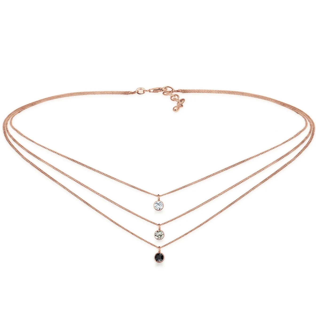 Elli "Layer-Choker | Kristalle (Weiß, Grau, Schwarz)< Roségold|Halsketten