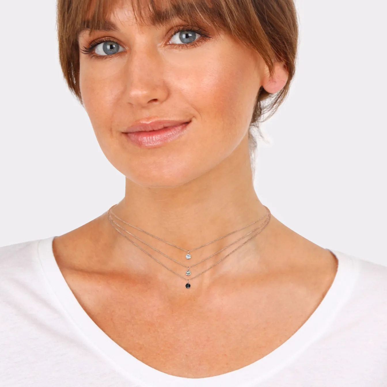 Elli "Layer-Choker | Kristalle (Weiß, Grau, Schwarz)< Roségold|Halsketten