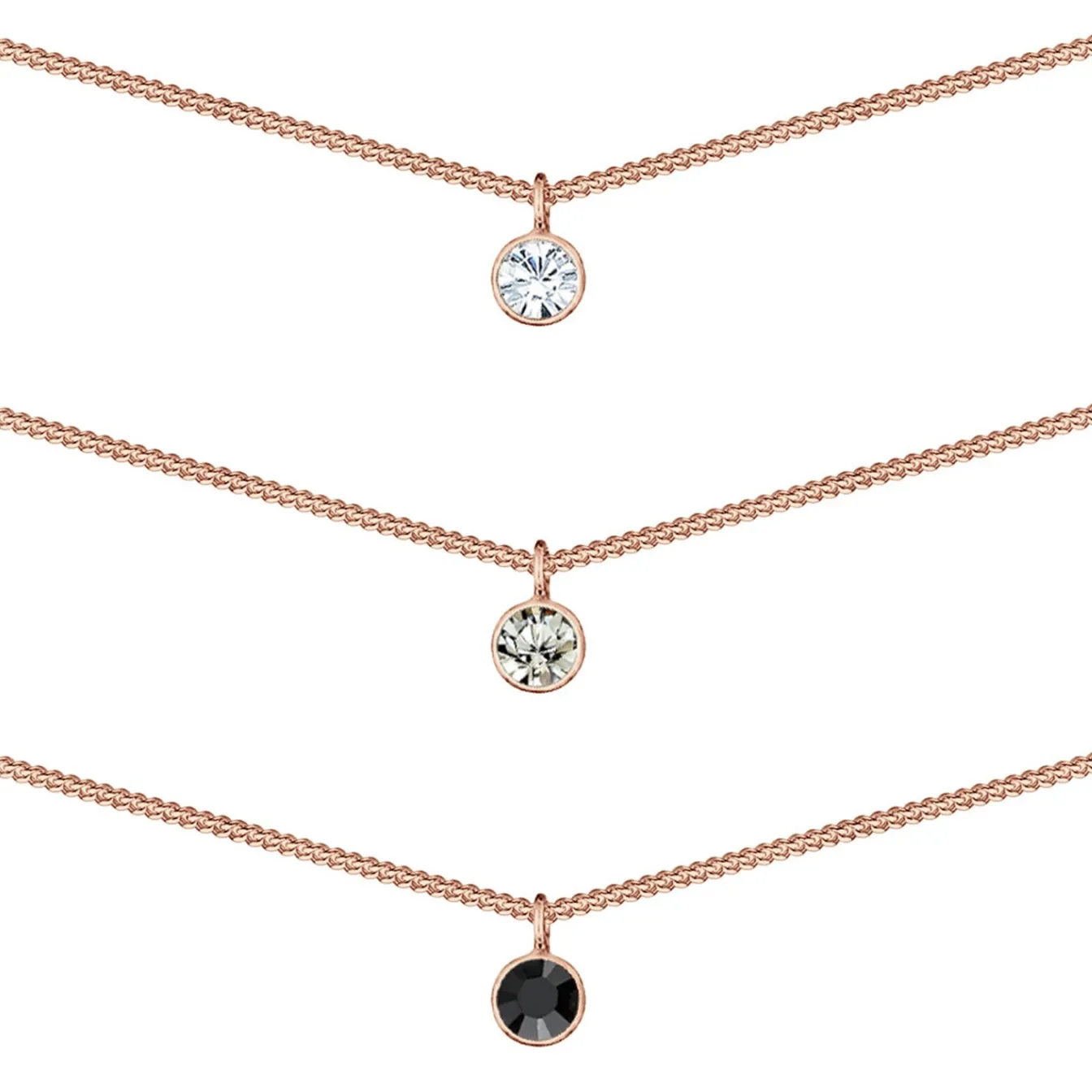 Elli "Layer-Choker | Kristalle (Weiß, Grau, Schwarz)< Roségold|Halsketten