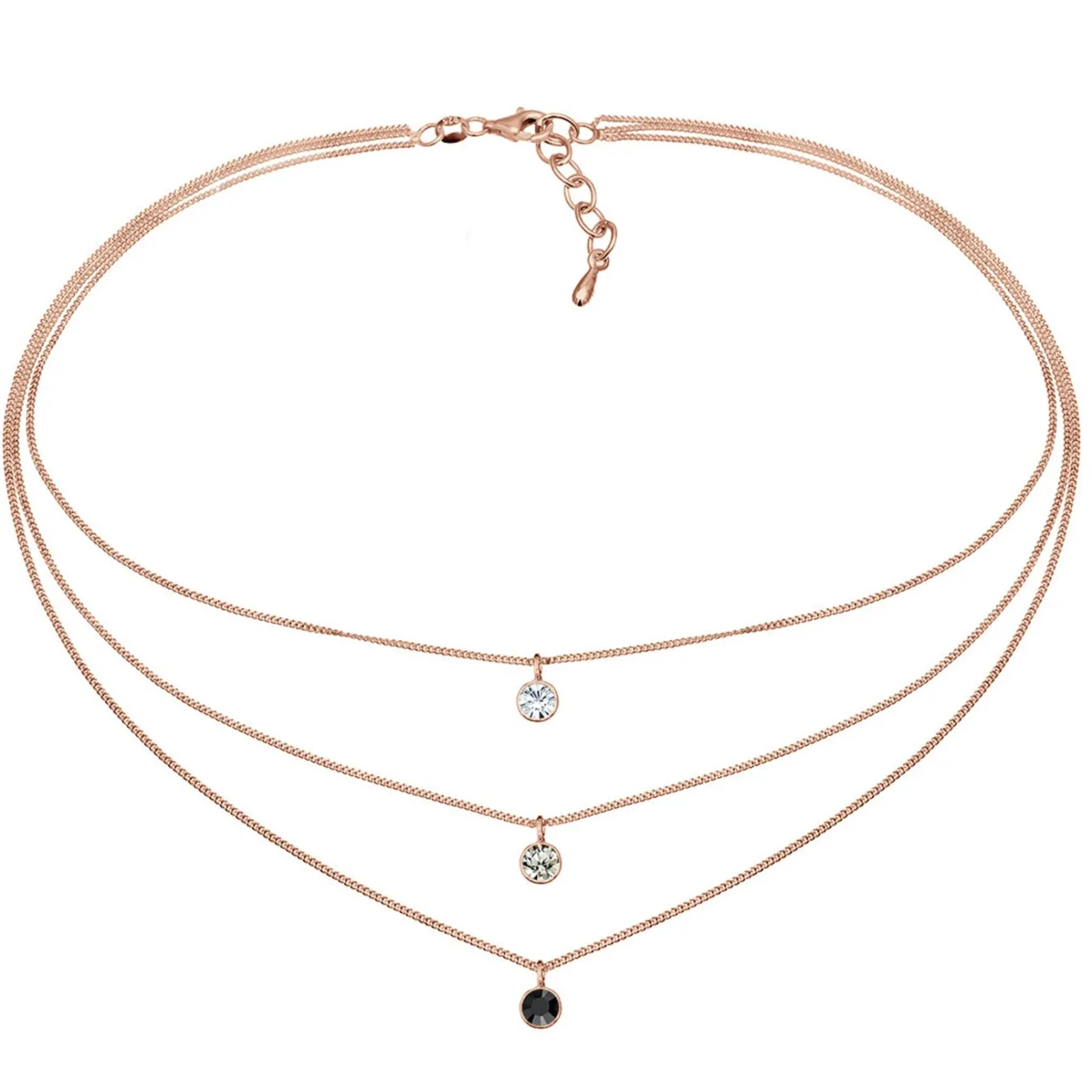 Elli "Layer-Choker | Kristalle (Weiß, Grau, Schwarz)< Roségold|Halsketten