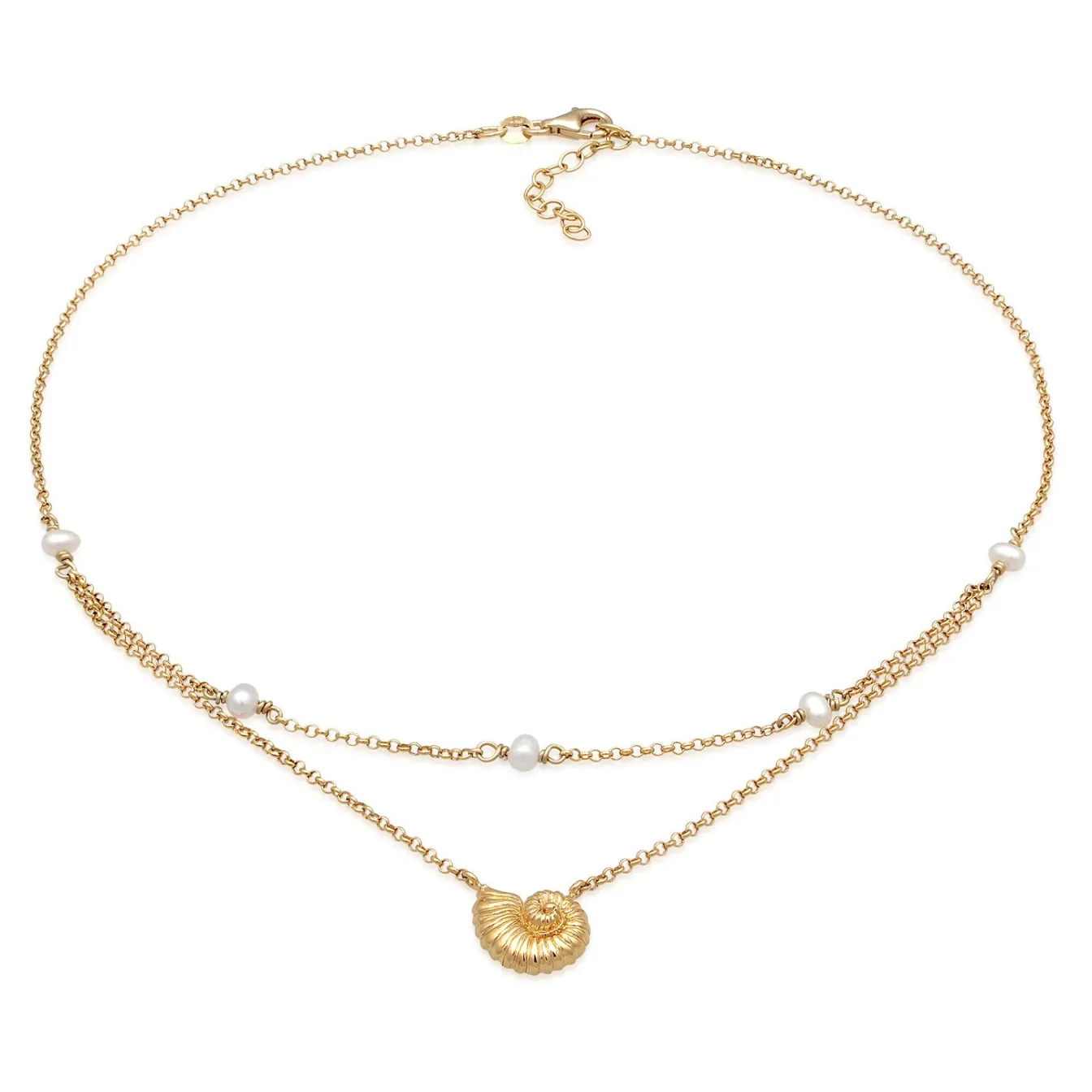 Elli "Layer-Choker Muschel | Süßwasserzuchtperle< Vergoldet|Perlen
