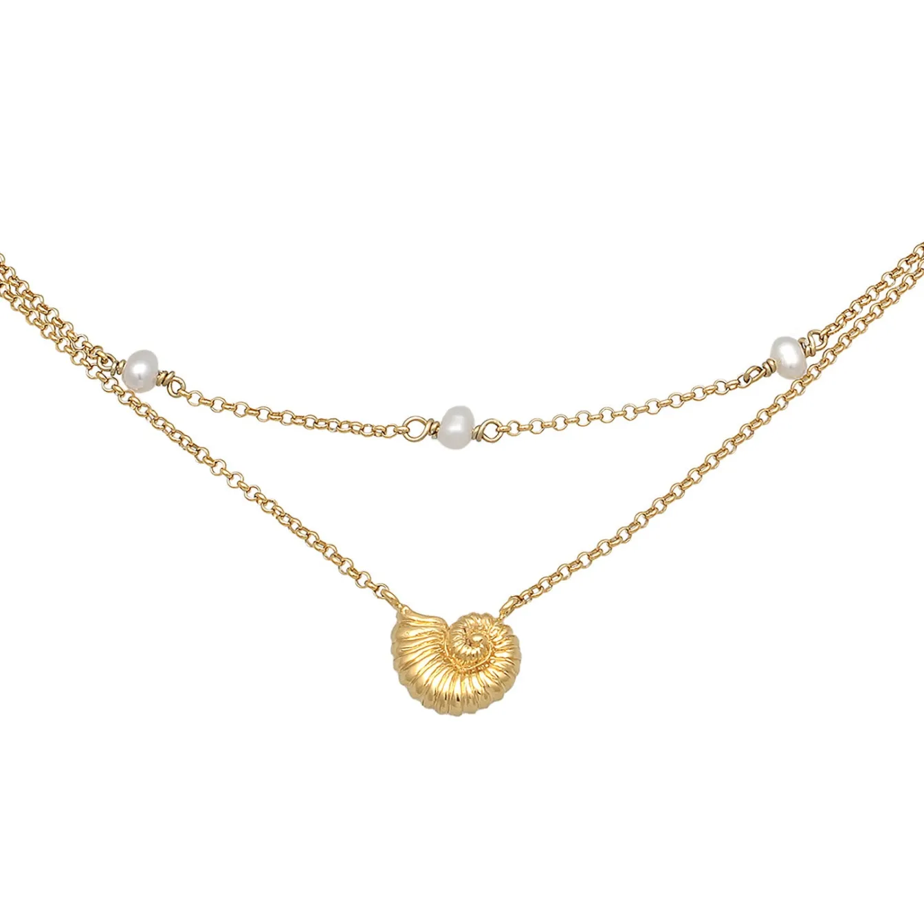 Elli "Layer-Choker Muschel | Süßwasserzuchtperle< Vergoldet|Perlen