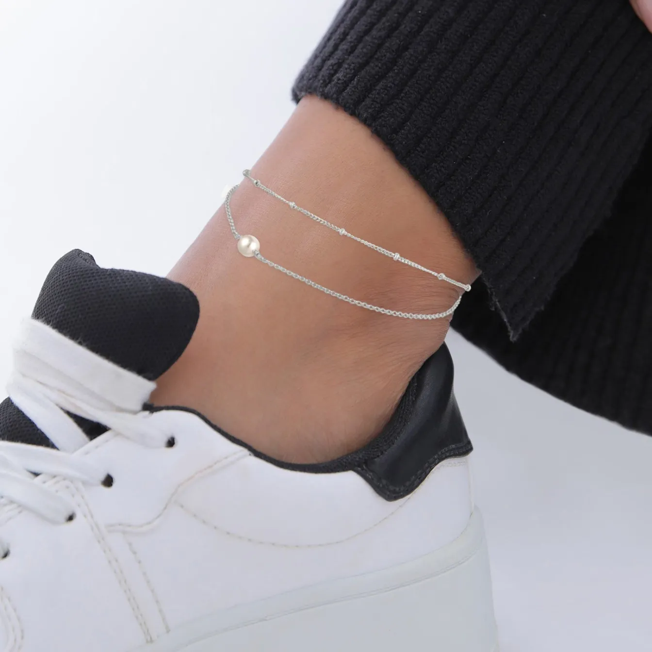 Elli "Layer-Fußkettchen | Muschelkernperle< Hochzeit|Perlen