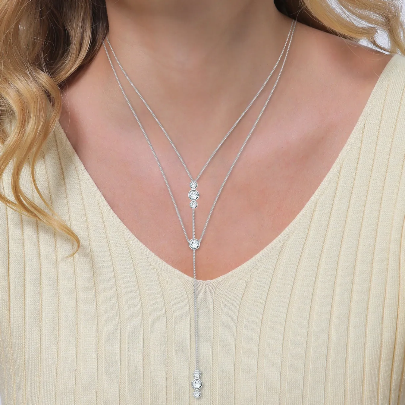Elli "Layer-Halskette | Kristalle (Weiß)< Vergoldet|Hochzeit