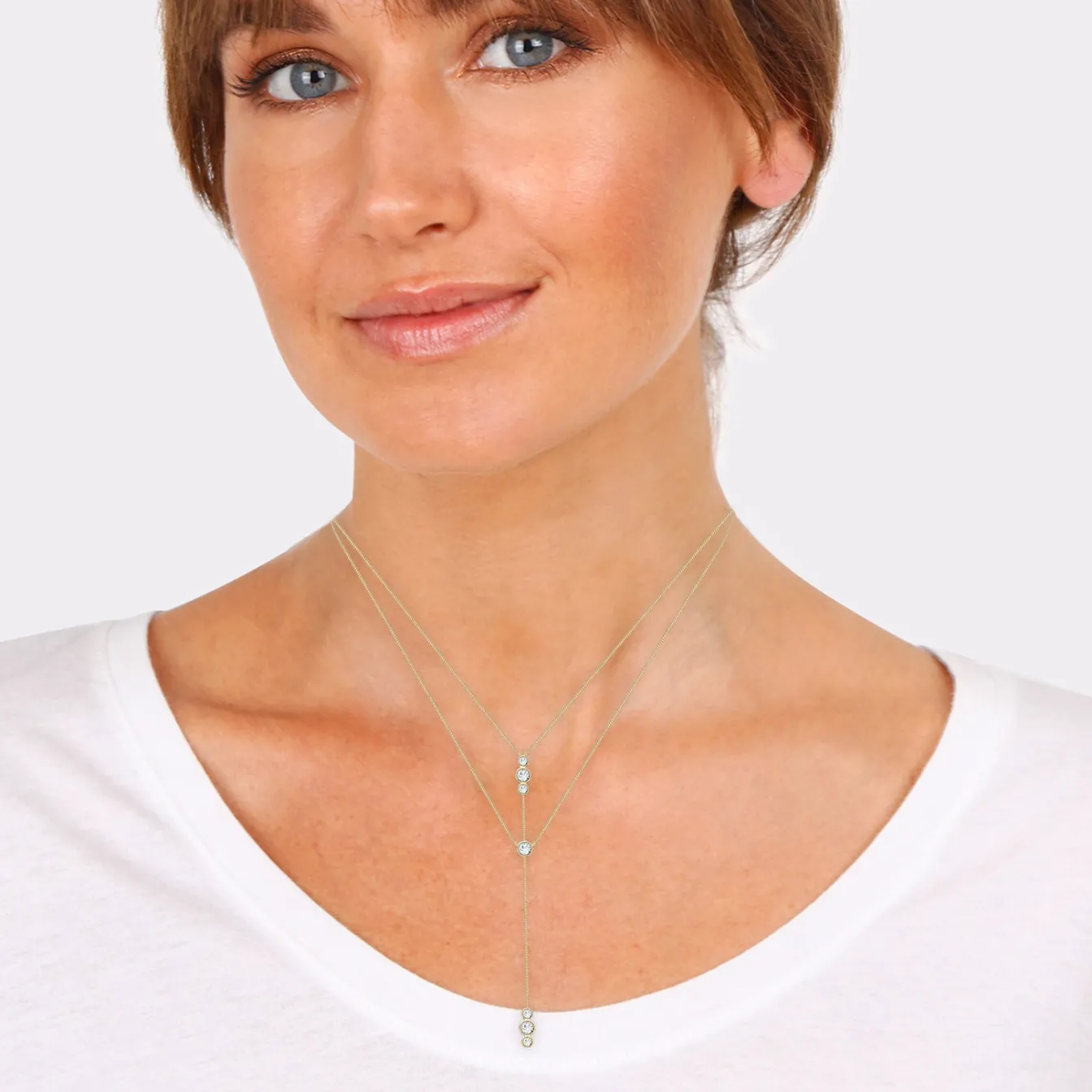 Elli "Layer-Halskette | Kristalle (Weiß)< Vergoldet|Hochzeit