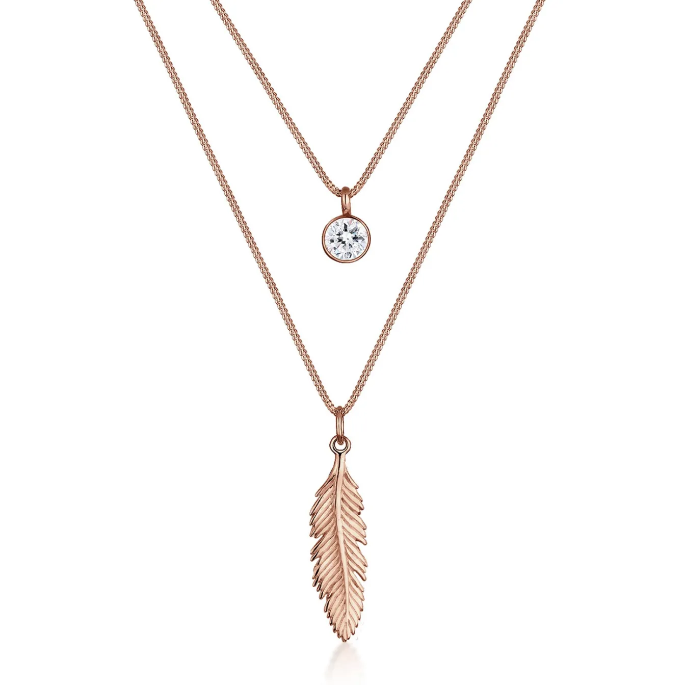 Elli "Layer-Halskette Feder & Solitär | Kristall (Weiß)< Silber|Roségold