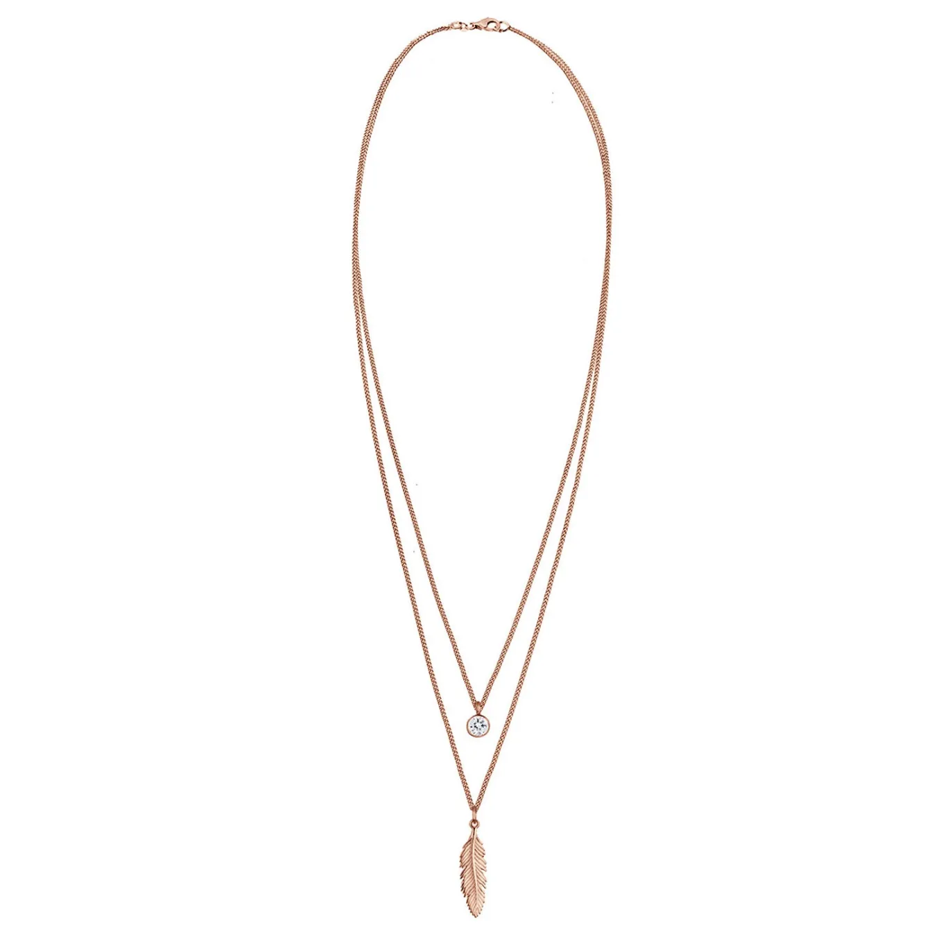 Elli "Layer-Halskette Feder & Solitär | Kristall (Weiß)< Silber|Roségold