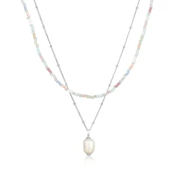 Elli "Layer-Halskette Glas Beads | Süßwasserperle< Silber|Perlen