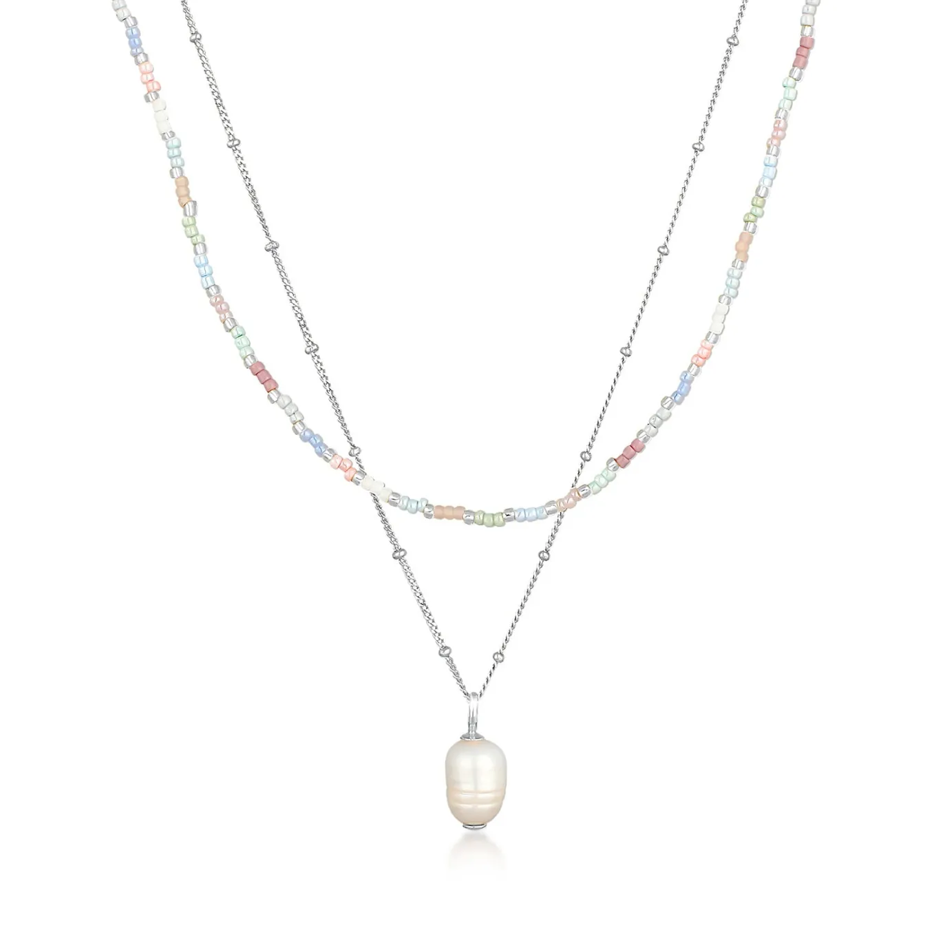 Elli "Layer-Halskette Glas Beads | Süßwasserperle< Silber|Perlen