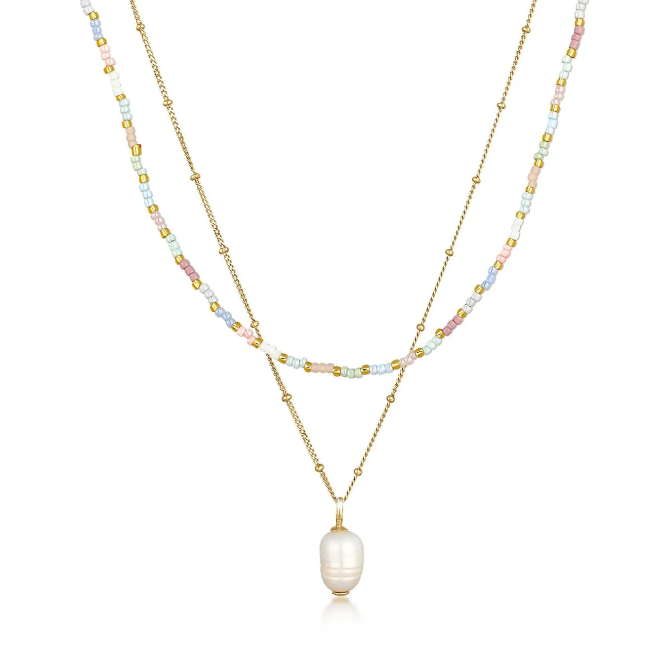 Elli "Layer-Halskette Glas Beads | Süßwasserperle< Silber|Perlen