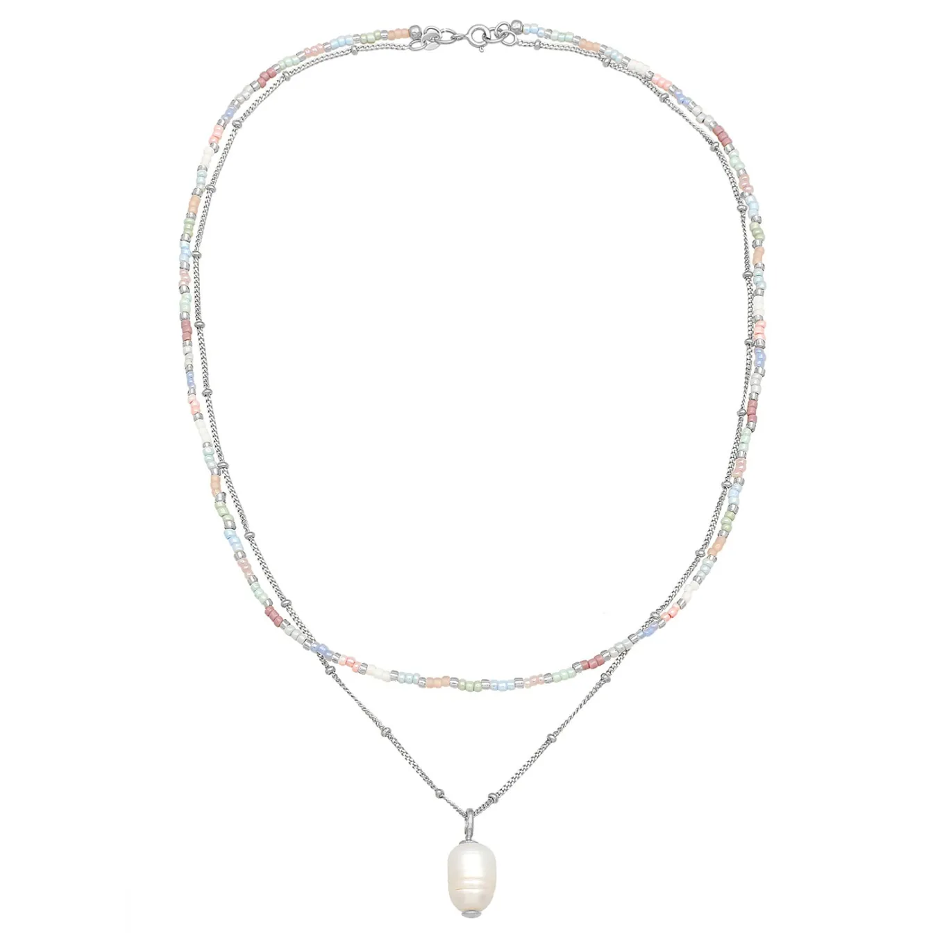 Elli "Layer-Halskette Glas Beads | Süßwasserperle< Silber|Perlen