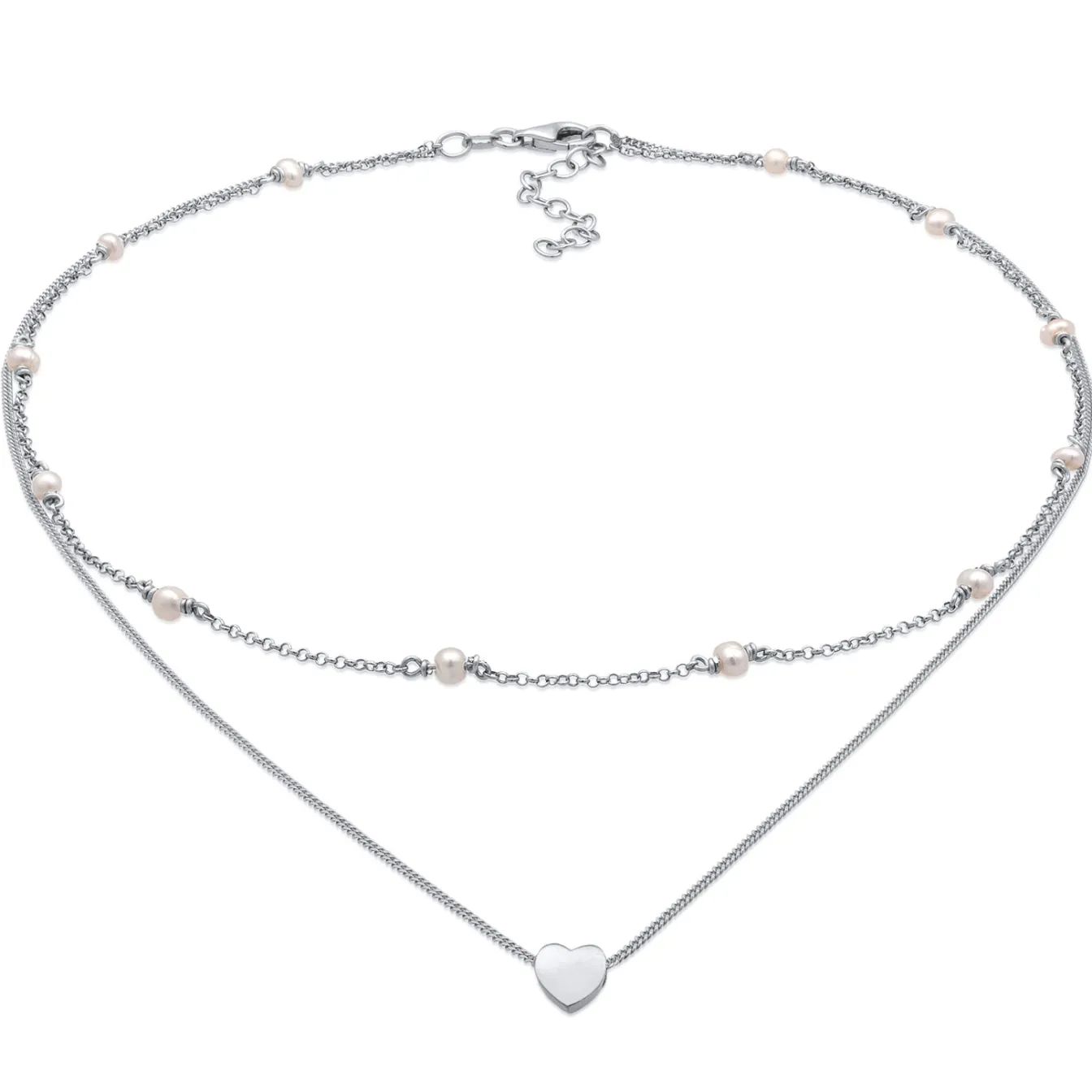 Elli "Layer-Halskette Herz | Süßwasserperlen< Vergoldet|Symbol-schmuck