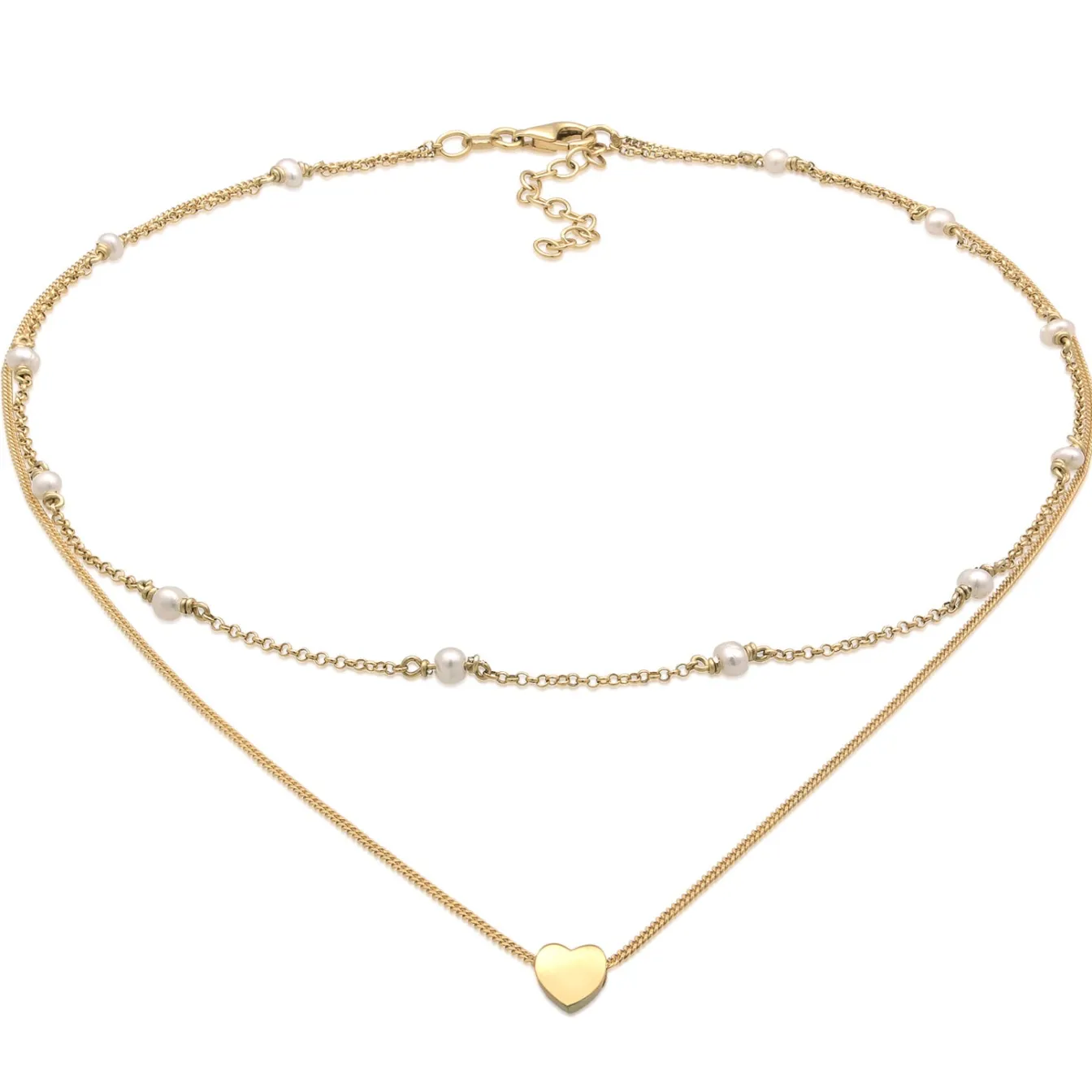 Elli "Layer-Halskette Herz | Süßwasserperlen< Vergoldet|Symbol-schmuck
