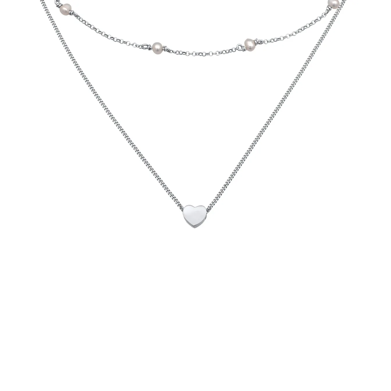 Elli "Layer-Halskette Herz | Süßwasserperlen< Vergoldet|Symbol-schmuck