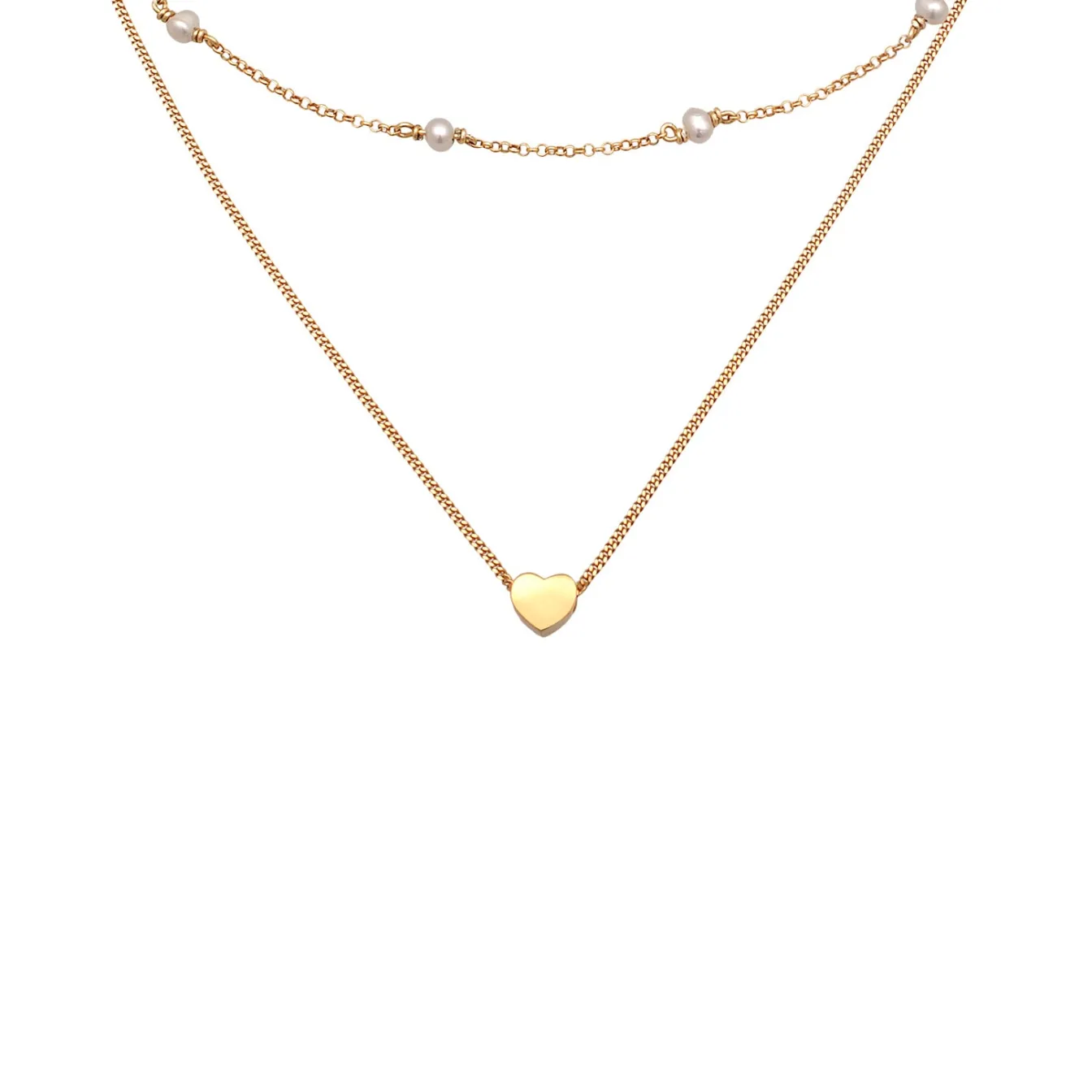 Elli "Layer-Halskette Herz | Süßwasserperlen< Vergoldet|Symbol-schmuck