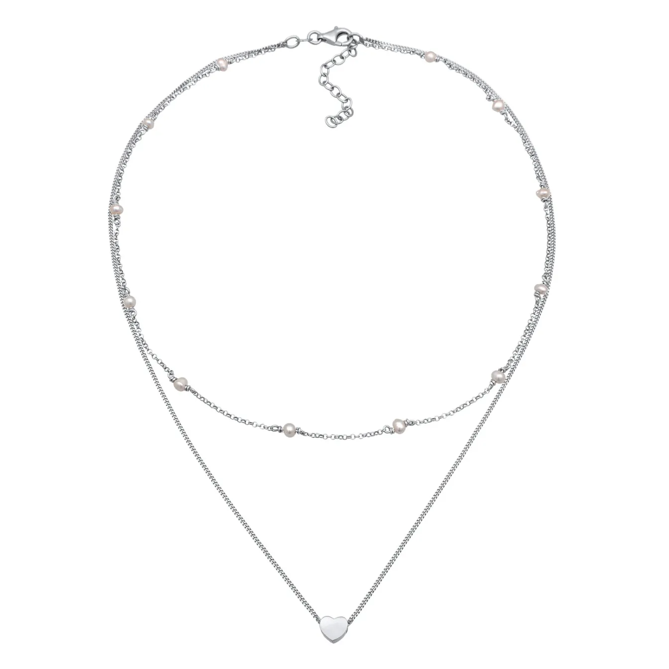 Elli "Layer-Halskette Herz | Süßwasserperlen< Vergoldet|Symbol-schmuck