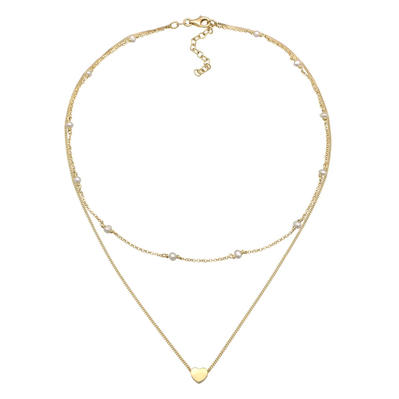 Elli "Layer-Halskette Herz | Süßwasserperlen< Vergoldet|Symbol-schmuck