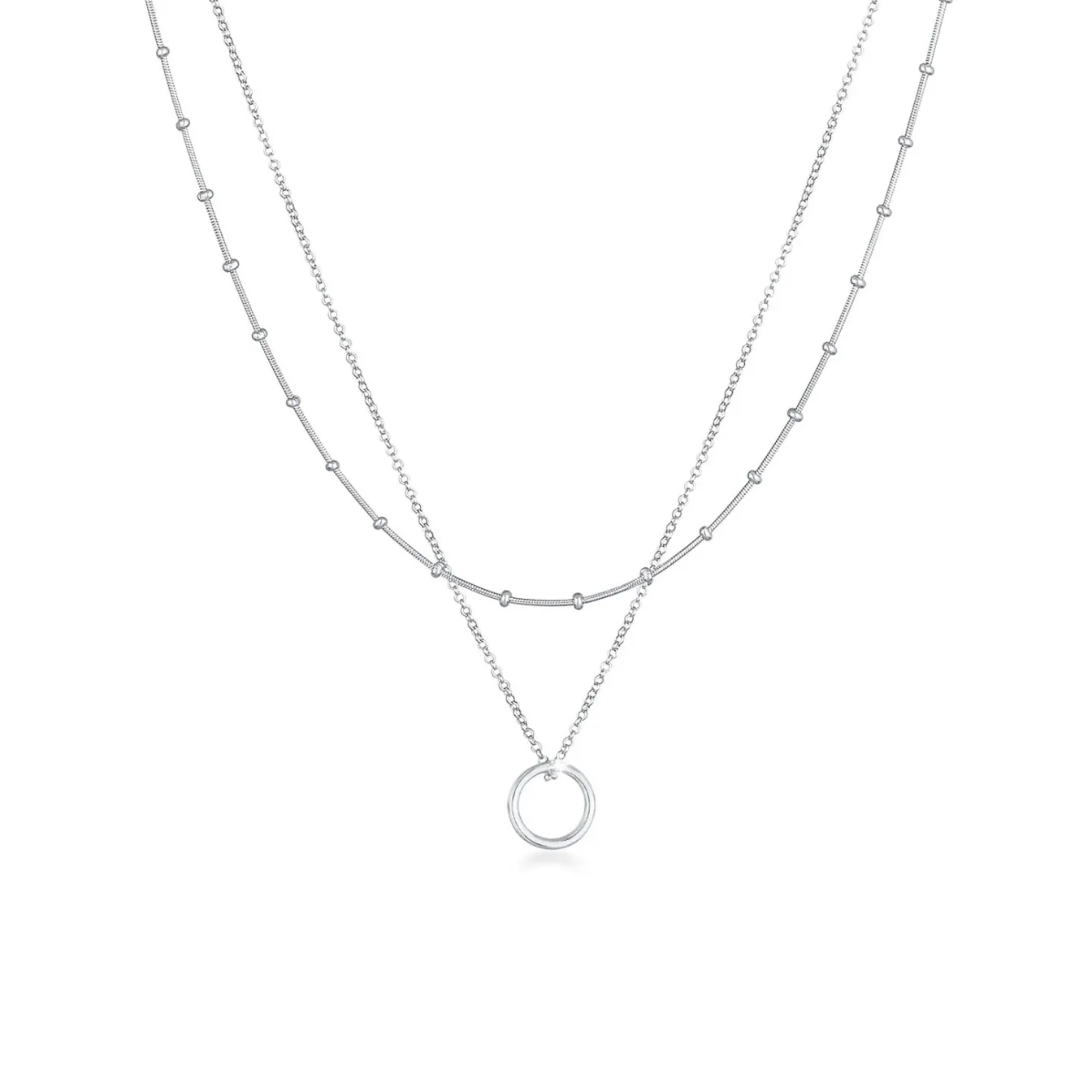 Elli "Layer-Halskette Kreis Geo< Halsketten|Silber