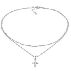 Elli "Layer-Halskette Kreuz | Zirkonia (Weiß)< Roségold|Symbol-schmuck